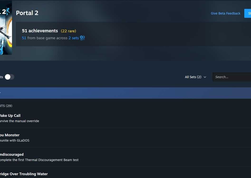 Steam Beta Splits Achievements by Category